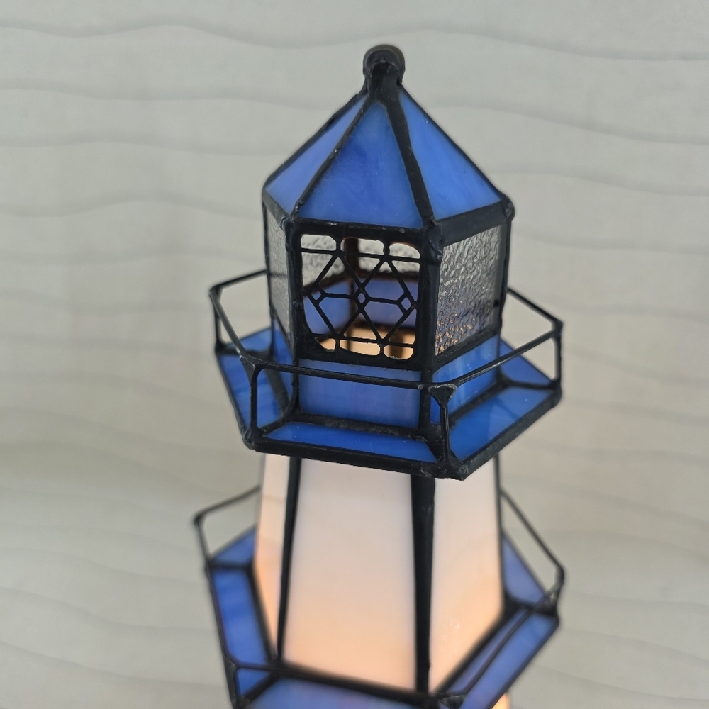 Tiffany Style Stained Glass Nautical Lighthouse Electrical Lamp with Bible Verse - Picture 6 of 11